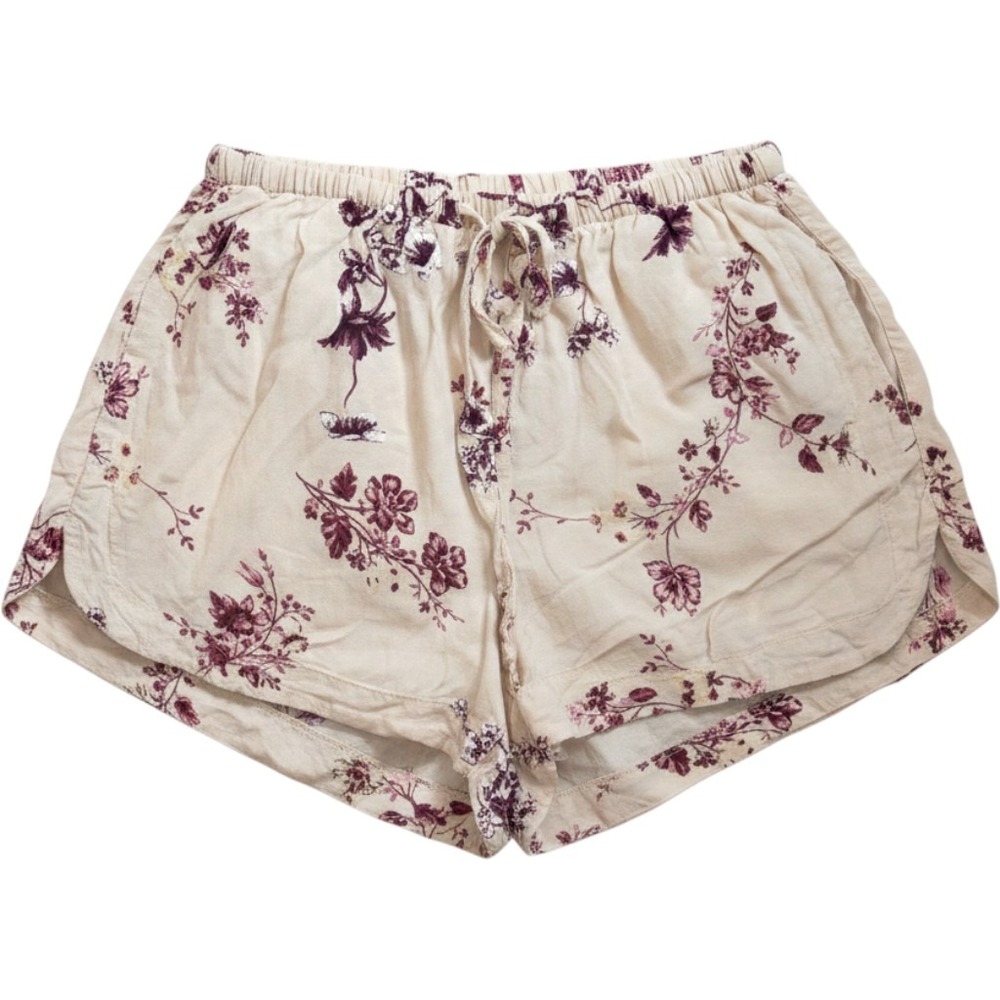Brandy Melville Floral Lounge Shorts Cream Burgundy Cotton Blend Small soft girl